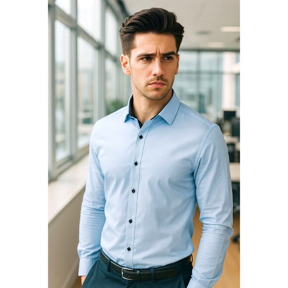 H&M XL Men Button down Collar Slim Fit Oxford Long-sleeve Light Dress Shirt - Picture 1 of 9